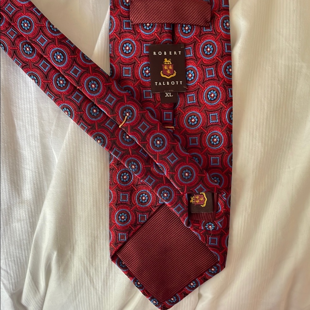 NEW! Robert Talbott Silk Burgundy and Blue Geometric Tie XL